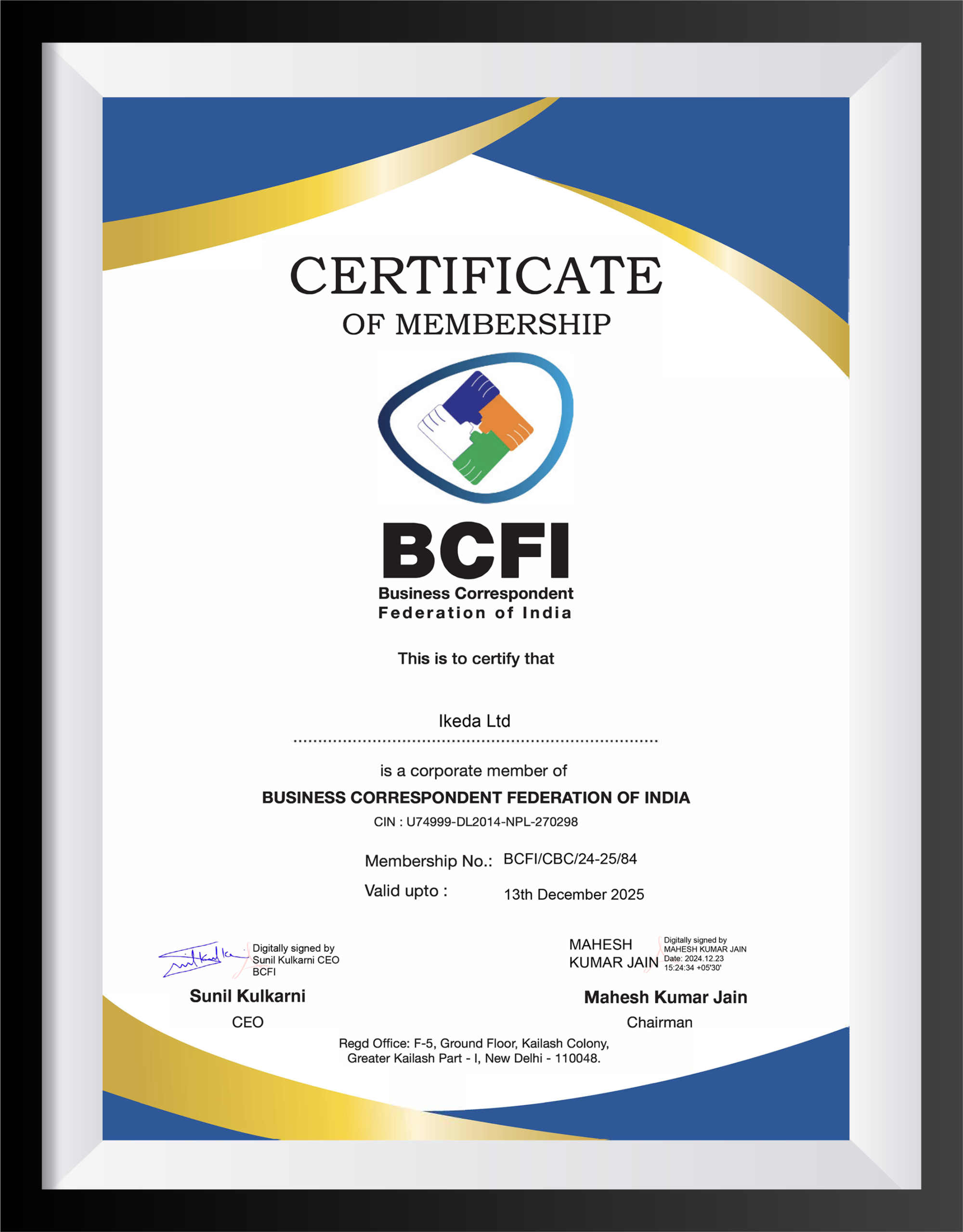 Award image for BCFI Certificate of Membership