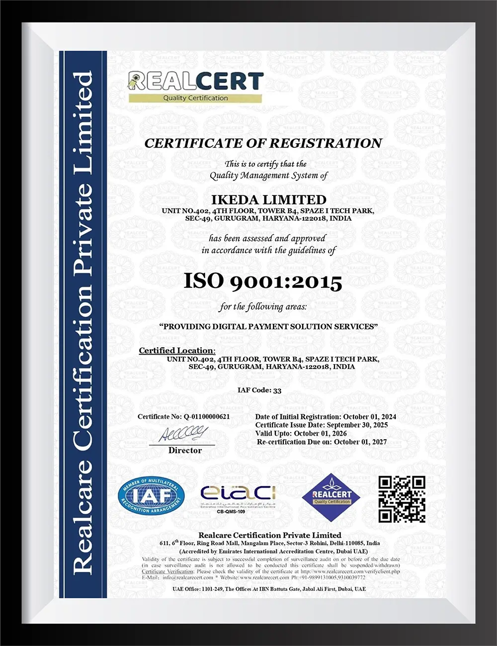 Ikeda Limited ISO 9001:2015