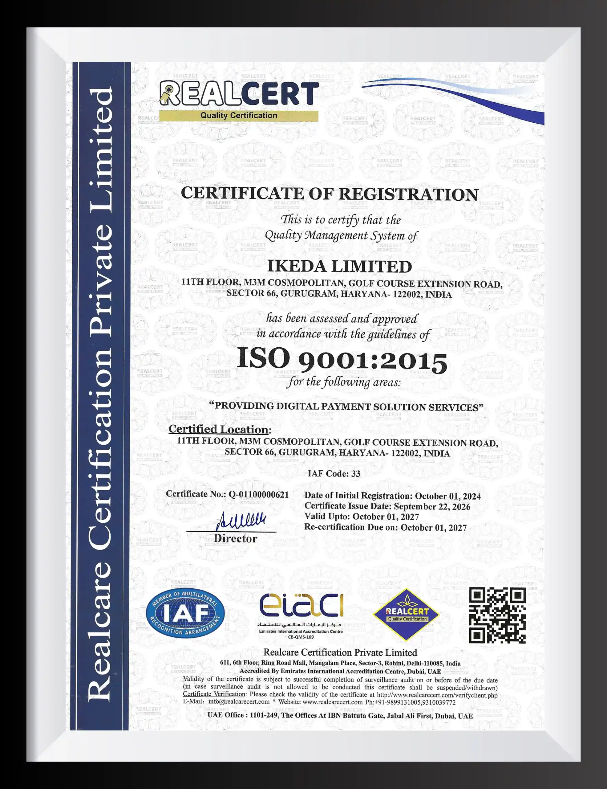 IKEDA LIMITED ISO 9001 SURV 2026 CERTIFICATE